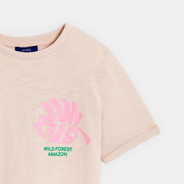 تيشيرت بطبعة في الأمام والخلف باللون البيج